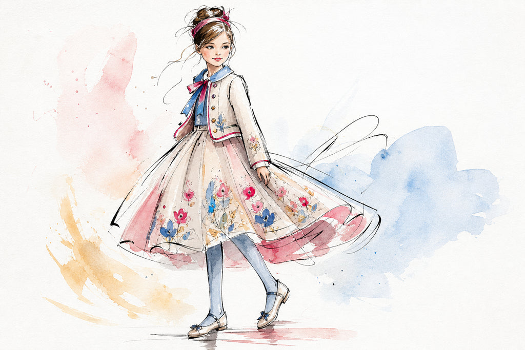 Abito Monnalisa per bambina, stile romantico-contemporaneo italiano