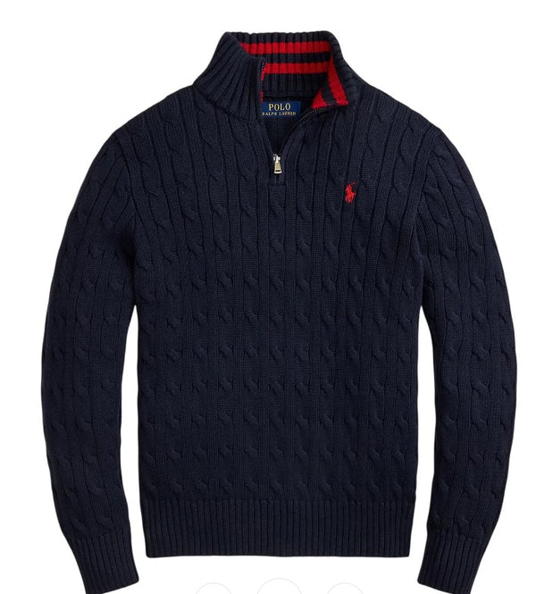 Polo Ralph Lauren maglia a trecce blu - vista frontale