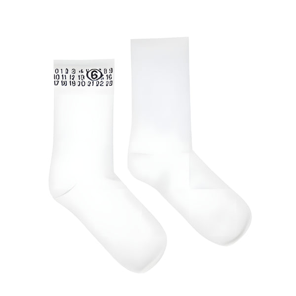 Maison Margiela calzini a costine logo numerico bianco - vista frontale