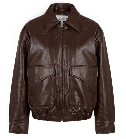 Maison margiela giacca biker con logo stampato - vista frontale