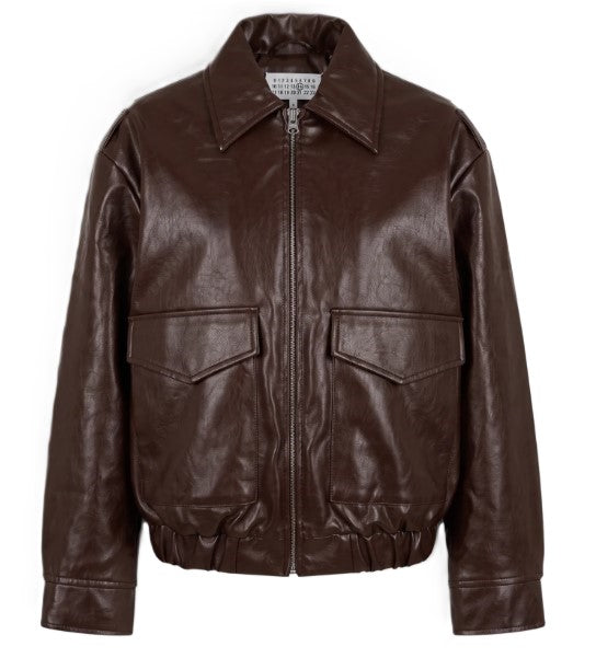 Maison margiela giacca biker con logo stampato - vista frontale