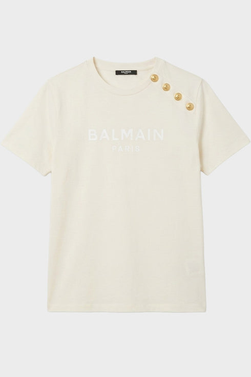 Balmain T-shirt panna - vista laterale