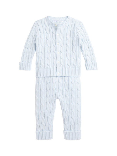 COMPLETO NEONATO A TRECCE POLO RALPH LAUREN CELESTE